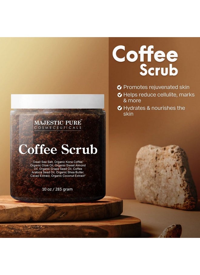 MAJESTIC PURE Arabica Coffee Scrub - All Natural Exfoliating Body Scrub for Skin Care, Stretch Marks, Acne & Cellulite, Reduce the Look of Spider Veins, Eczema, Age Spots & Varicose Veins - 10 Ounces
