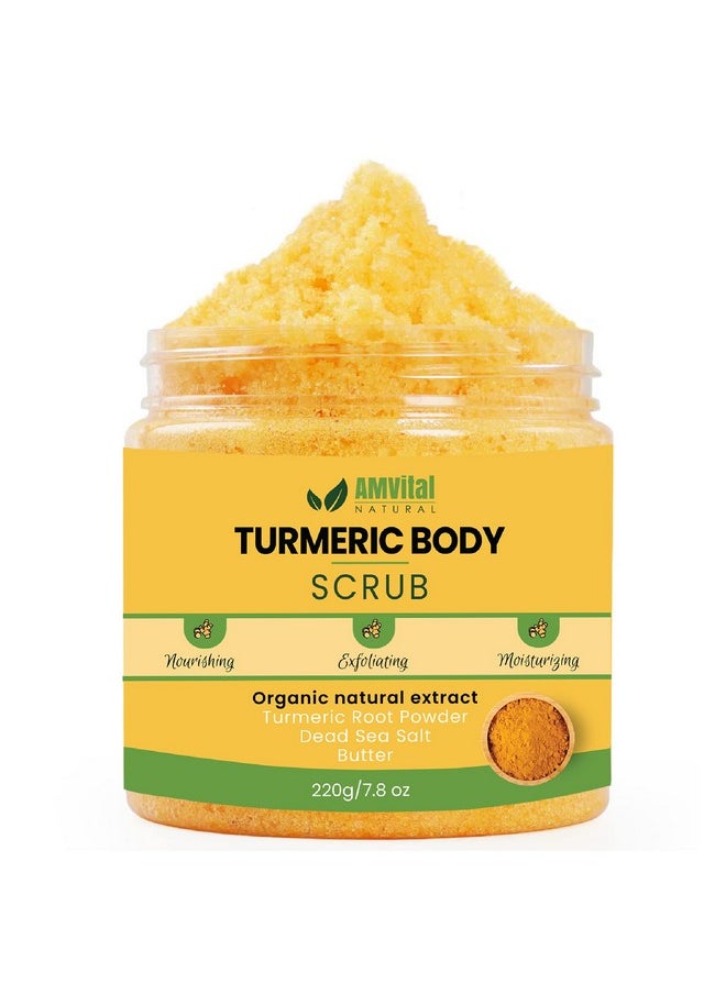 AMVital Turmeric Body Scrub - Handmade Natural Scrub For Body, Face, Hand, and Foot - Natural Skincare Body Scrub For Women - Suitable for All Skin Types (7.8oz)