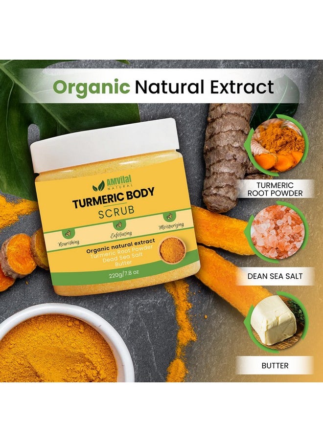 AMVital Turmeric Body Scrub - Handmade Natural Scrub For Body, Face, Hand, and Foot - Natural Skincare Body Scrub For Women - Suitable for All Skin Types (7.8oz)
