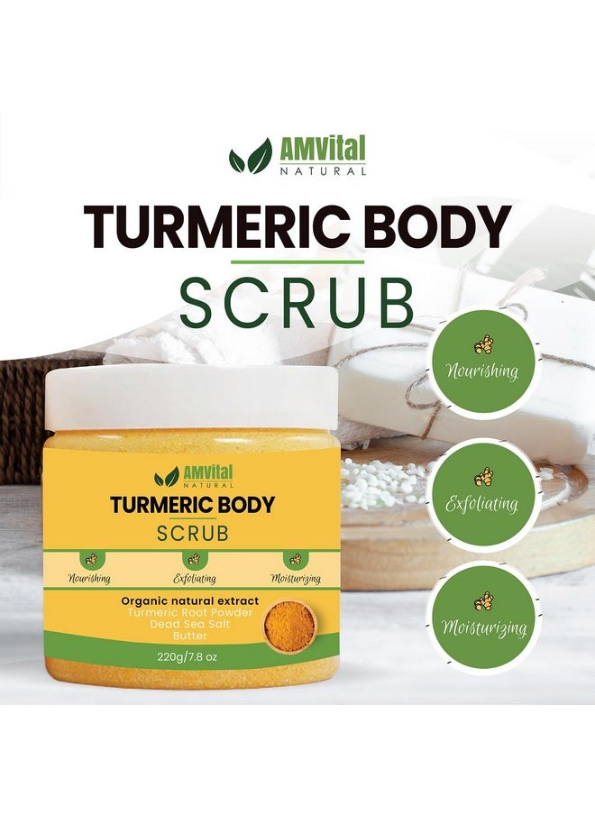 AMVital Turmeric Body Scrub - Handmade Natural Scrub For Body, Face, Hand, and Foot - Natural Skincare Body Scrub For Women - Suitable for All Skin Types (7.8oz)
