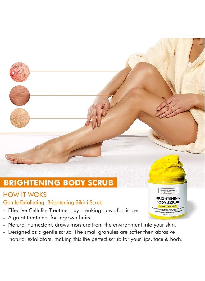 Turmeric Skin Brightening Scrub for Dark Spots, Dark Inner Thighs Bikini Area Underarms, Natural Exfoliating Turmeric Face Scrub ALL NATURAL 10OZ