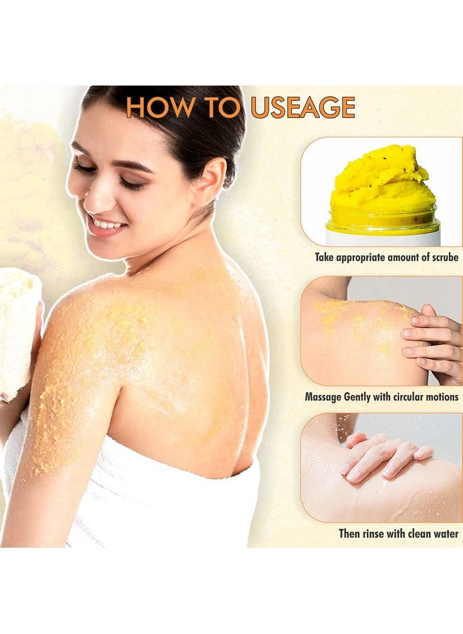 Turmeric Skin Brightening Scrub for Dark Spots, Dark Inner Thighs Bikini Area Underarms, Natural Exfoliating Turmeric Face Scrub ALL NATURAL 10OZ