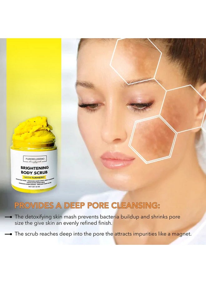 Turmeric Skin Brightening Scrub for Dark Spots, Dark Inner Thighs Bikini Area Underarms, Natural Exfoliating Turmeric Face Scrub ALL NATURAL 10OZ
