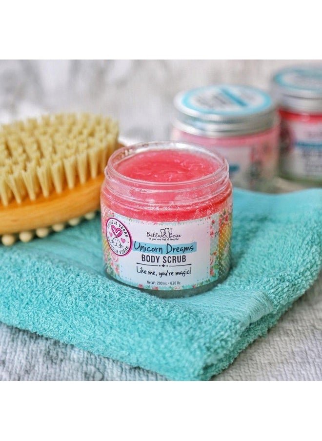 Bella and Bear Unicorn Dream Body Scrub Skin Care Exfoliating Body Wash - Cruelty-Free, Paraben Free, Vegan-Friendly Sugar Scrub with mango & pineapple with a hint of vanilla
