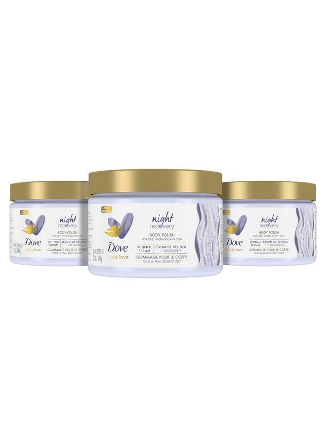 Dove Body Love Body Polish Night Recovery 3 Count for Dry, Worn-Down Skin, Body Scrub with Retinol and Botanical Oils for Silky, Smooth Skin 12 oz
