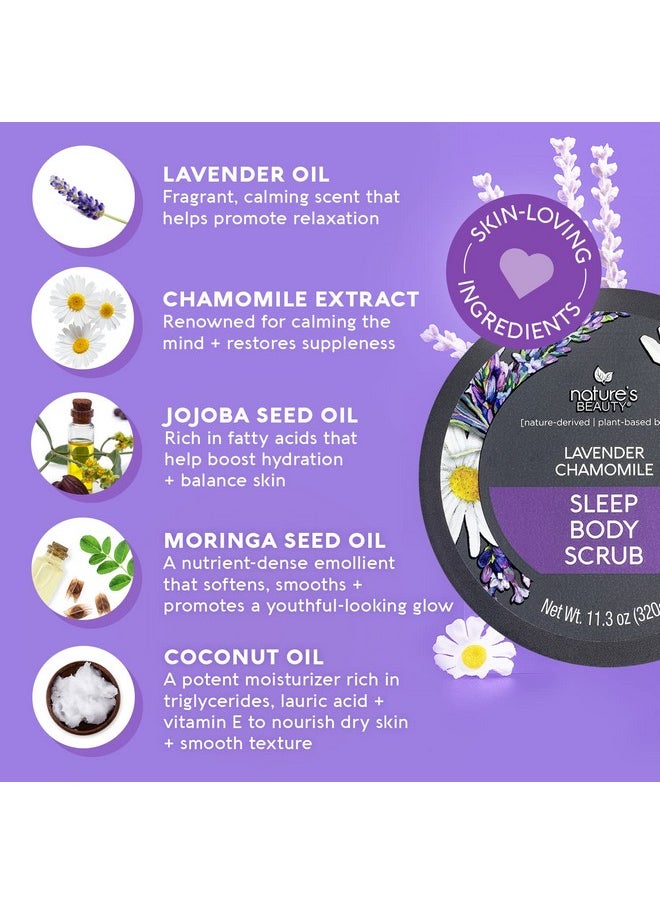 Nature's Beauty Lavender Chamomile Sleep Body Scrub Multi-Pack - Gently Exfoliate, Moisturize & Sooth Combination to Dry Skin, Made w/Coconut, Jojoba + Moringa Seed Oils, 11.3 oz (2 Pack)