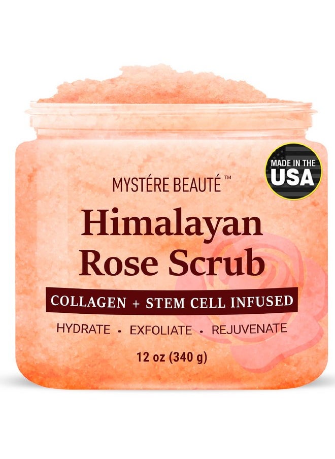 MYSTÉRE BEAUTÉ Himalayan Salt Body Scrub 12 oz - with Collagen and Stem Cells - Exfoliating Salt Scrub for Cellulite - Deep Cleansing for Acne, Scars, Wrinkles - Moisturizes Skin