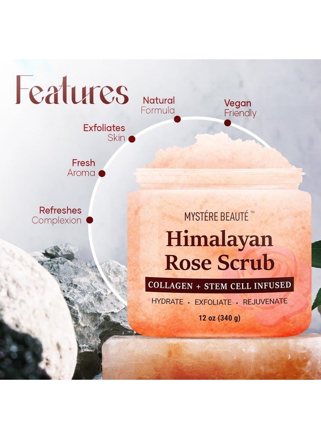 MYSTÉRE BEAUTÉ Himalayan Salt Body Scrub 12 oz - with Collagen and Stem Cells - Exfoliating Salt Scrub for Cellulite - Deep Cleansing for Acne, Scars, Wrinkles - Moisturizes Skin