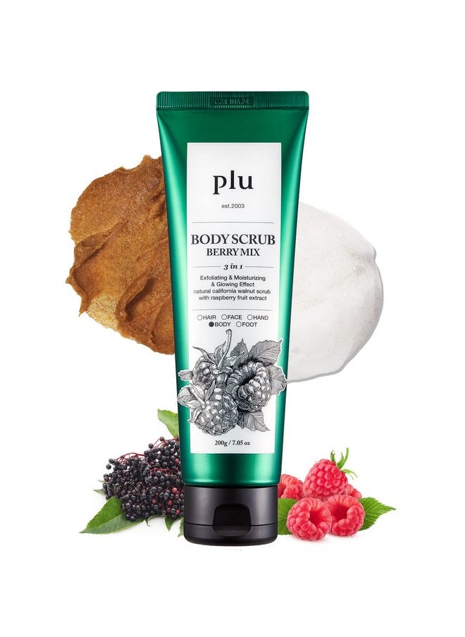 PLU Original Walnut Body Scrub Polish - Berry Mix - Exfoliating & Moisturizing & Glow - for Acne, Cellulite, Stretch Marks, Spider Veins - Sweet Raspberry & Acai Berry Scent, 6.76 oz.