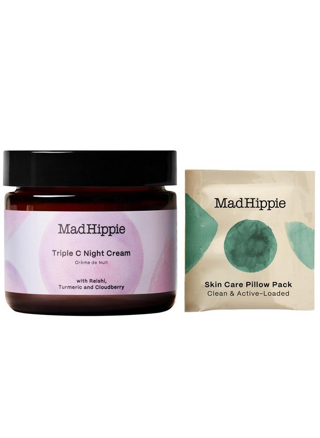 Mad Hippie Triple C Night Cream - Hydrating Face Moisturizer and Skin Brightening Face Cream for Women/Men, 3 Forms of Vitamin C, Anti-Aging Cream, 2.1 Oz + Skin Care Pillow Pack