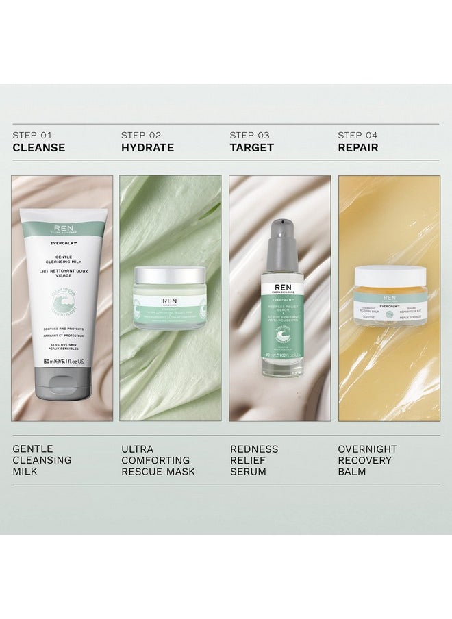 REN Clean Skincare Nighttime Facial Moisturizer - Evercalm Overnight Recovery Balm for Face and Body Provides Skin Barrier Protection to Repair Rosacea, Redness and Irritation for Sensitive Skin