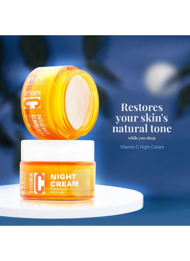 VLCC Vitamin C Night Cream - 50g | Reduce Fine Lines, and Wrinkles | Hydrates & Repairs Skin | With 15% Vitamin C, Vitamin E, Hyaluronic Acid, and Rosehip Seed Oil.