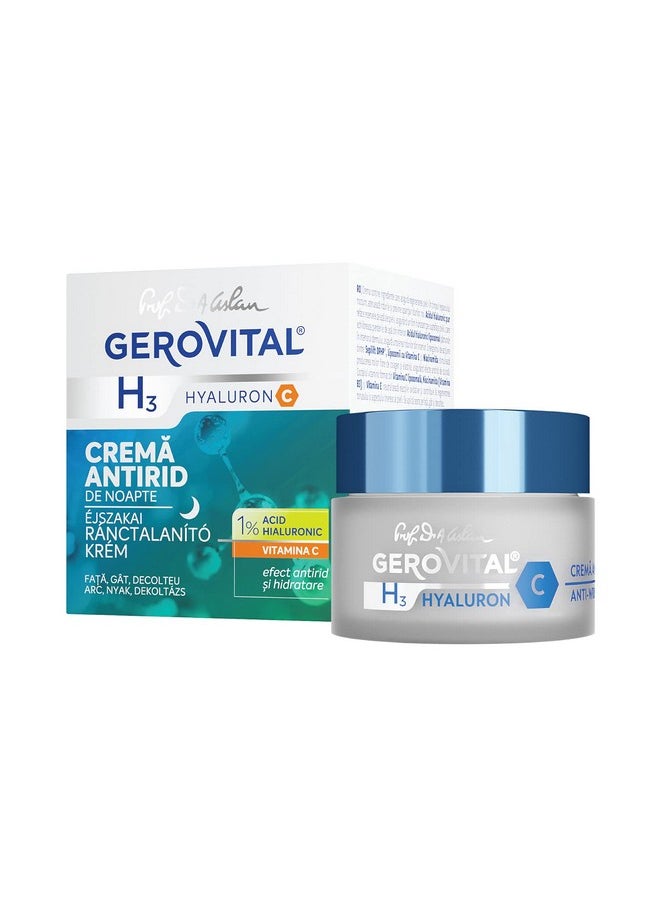 GEROVITAL HYALURON C Anti-Wrinkle Night Face Cream with Hyaluronic Acid, Vitamin C and E, Moisturizing and Regenerating Effect, for Dry, Normal Skin, 50 ml