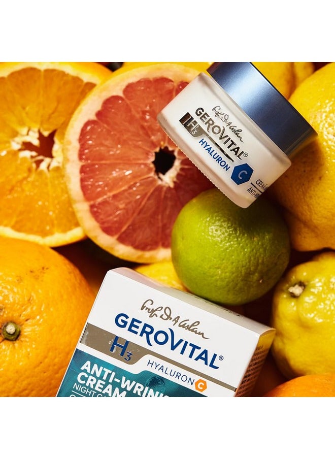 GEROVITAL HYALURON C Anti-Wrinkle Night Face Cream with Hyaluronic Acid, Vitamin C and E, Moisturizing and Regenerating Effect, for Dry, Normal Skin, 50 ml