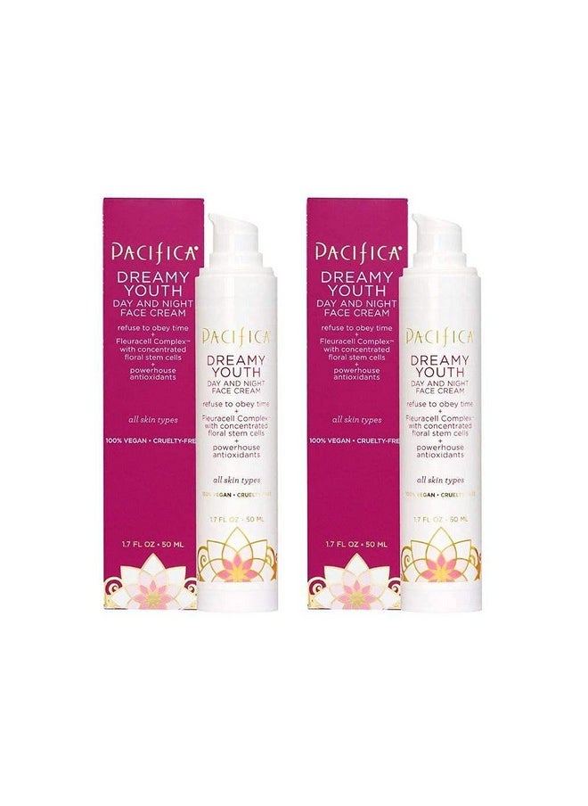 Pacifica Beauty Dreamy Youth Day and Night Face Cream - 1.7 Fl Oz (Pack of 2)- Moisturizer - For Dry and Aging Skin - Peptides, Grapeseed Oil, Floral Stem Cells - Sulfate + Paraben Free - Vegan and Cruelty Free