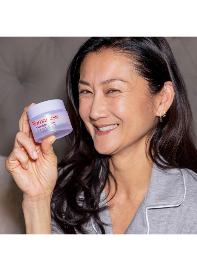 Womaness Overnight Magic Night Face Cream - Anti Aging Night Cream & Menopause Moisturizer - Hydrating Hyaluronic Acid Moisturizer & Bakuchiol Retinol Alternative for Fine Lines & Wrinkles (1.7oz)