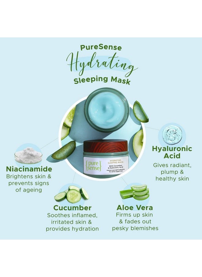 PureSense Hydrating sleeping Mask with Hyaluronic Acid | Cucumber & Aloe Vera | Face Moisturizer & Night Cream for Women 50g