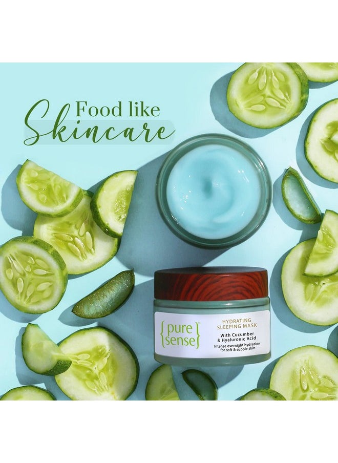PureSense Hydrating sleeping Mask with Hyaluronic Acid | Cucumber & Aloe Vera | Face Moisturizer & Night Cream for Women 50g