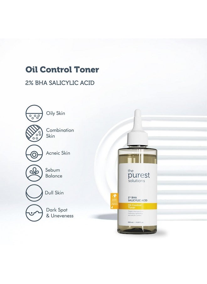 The Purest Solutions Oil Control Toner (2% BHA Salicylic Acid) - Oily, Pore Balancing Toner for Acne & Scarred Skin - Blackhead Targeted Formula - Vegan | Cruelty Free | Eco Friendly (6.76 fl. oz)