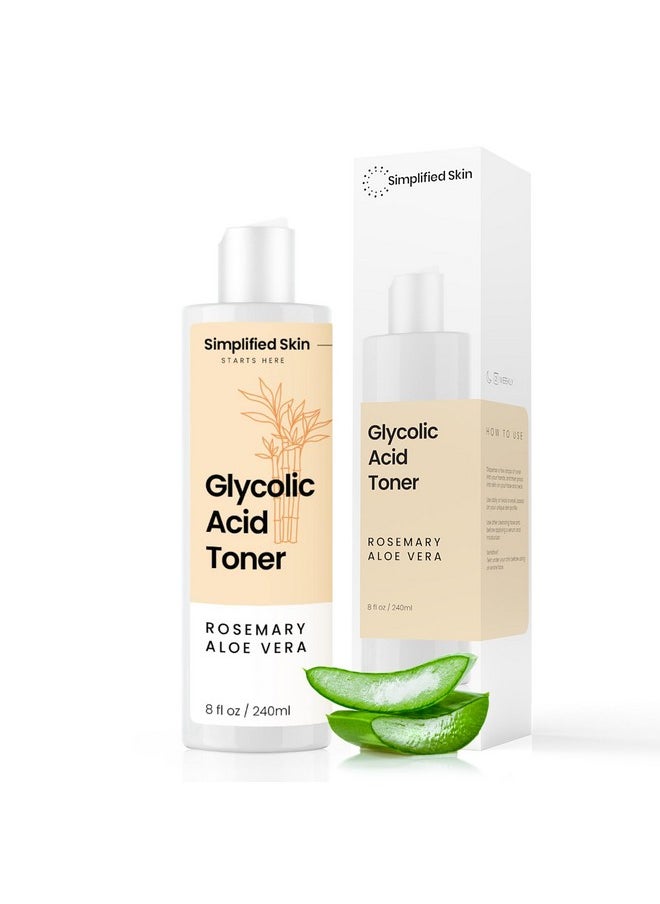 Glycolic Acid Toner for Face - Facial Toning Solution - 8% Glycolic Acid - Hydrating, Anti-Aging, Exfoliating Face Toner for Women & Men - with AHA, Aloe Vera, & Rosemary Extract Skin Toner - 8 Fl Oz