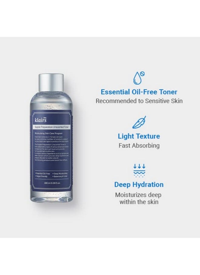 [KLAIRS] Supple Preparation Unscented Toner 6.08 fl oz, Lightweight, Essential Oil-Free, Alcohol Free, Packaging Changed