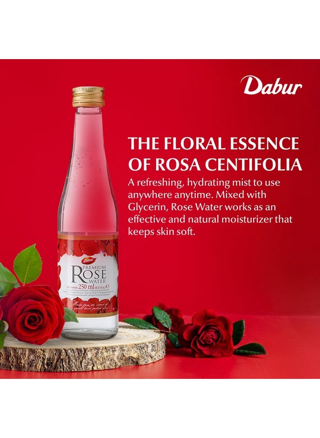 Dabur Rose Water - Elevate Your Culinary Artistry & Unveil Glowing Skin w/Handpicked Red Roses - Aromatic Elixir Perfect for Enhancing the Flavors of Your Dishes & Reveals Your Beauty - 250ML