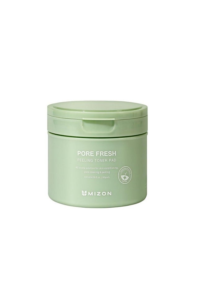 MIZON Pore Fresh Peeling Toner Pads, AHA, BHA, PHA, Peeling Pads, Cotton Toner Pads, Soothing, Exfoliating, Toning, Pore-Tightening, two sided, (60 Pads)