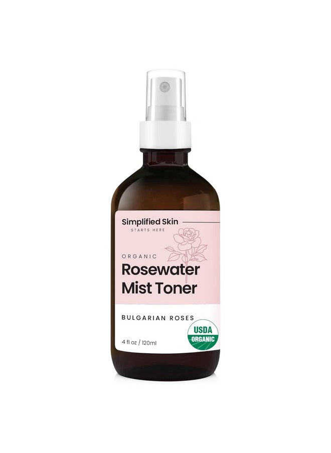 Rose Water Spray for Face & Organic Rose Water for Hair - USDA Certified Rosewater Facial Toner - Alcohol-Free Makeup Setting Hydrating Face Mist - Anti-Aging Bulgarian Rose Water Toner Spray - 4 Oz