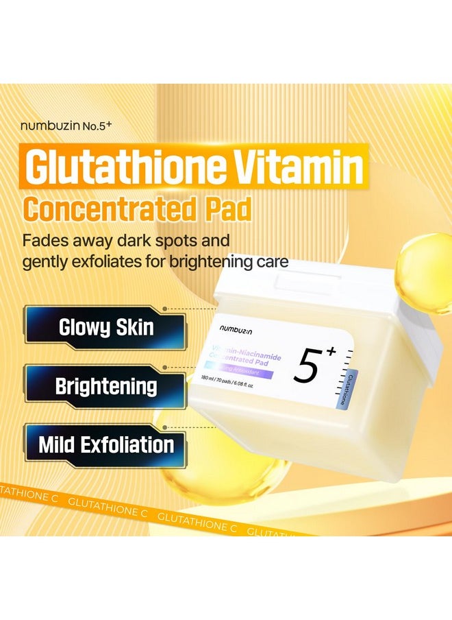 numbuzin No.5+ Vitamin-Niacinamide Concentrated pad | Double- Sided Pad with Glutathione, Niacinamide, PHA & LHA | Exfoliation, Dark Spot, Hyperpigmentation Care | 180ml/70 Pads/6.08 Fl Oz