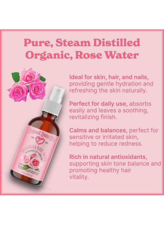Natural Born Oils 8oz Rose Water Hydrosol, 100% Pure and Natural, Organic, Steam-distilled, Facial Toner Cleanser, with Sprayer, 8-Rose-Water
