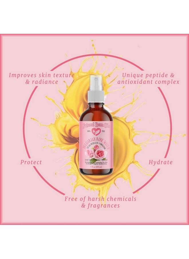 Natural Born Oils 8oz Rose Water Hydrosol, 100% Pure and Natural, Organic, Steam-distilled, Facial Toner Cleanser, with Sprayer, 8-Rose-Water