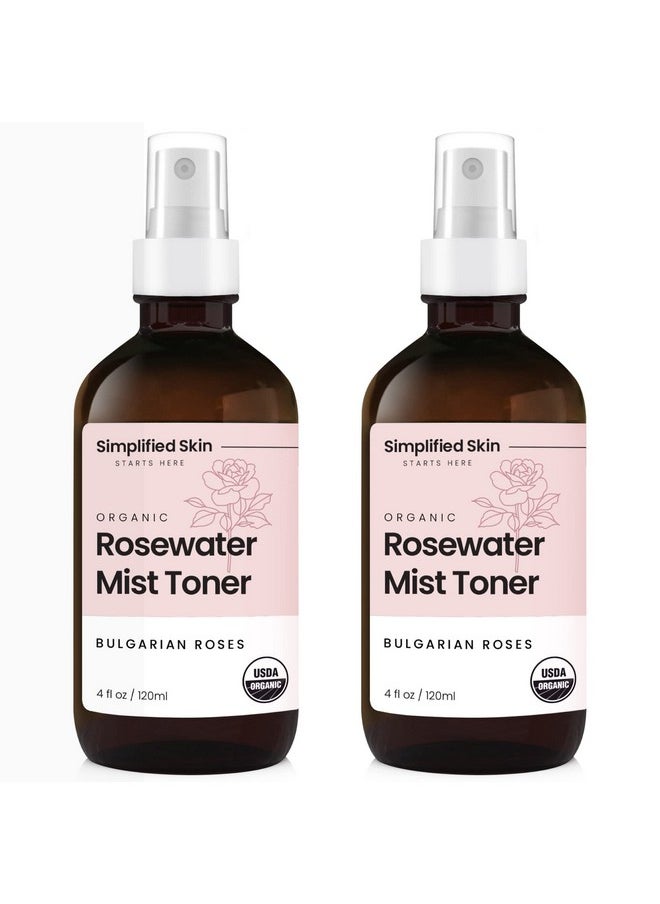 Rose Water Spray for Face & Hair - 100% Natural Organic Face Toner - Alcohol-Free Makeup Remover - Anti-Aging Self Care Beauty Mist - Face Care - Hydrating Rosewater by Simplified Skin (4 oz) - 2 Pack