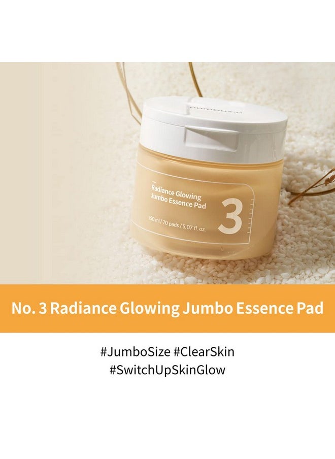 numbuzin No.3 Radiance Glowing Jumbo Essence Pad | Clear Glass Skin, Skin Radiance, Texture Care | Biodegradable Vegan Pads, Fermented Ingredients, Niacinamide | Korean Skin Care | 70 pads/5.07 Fl Oz