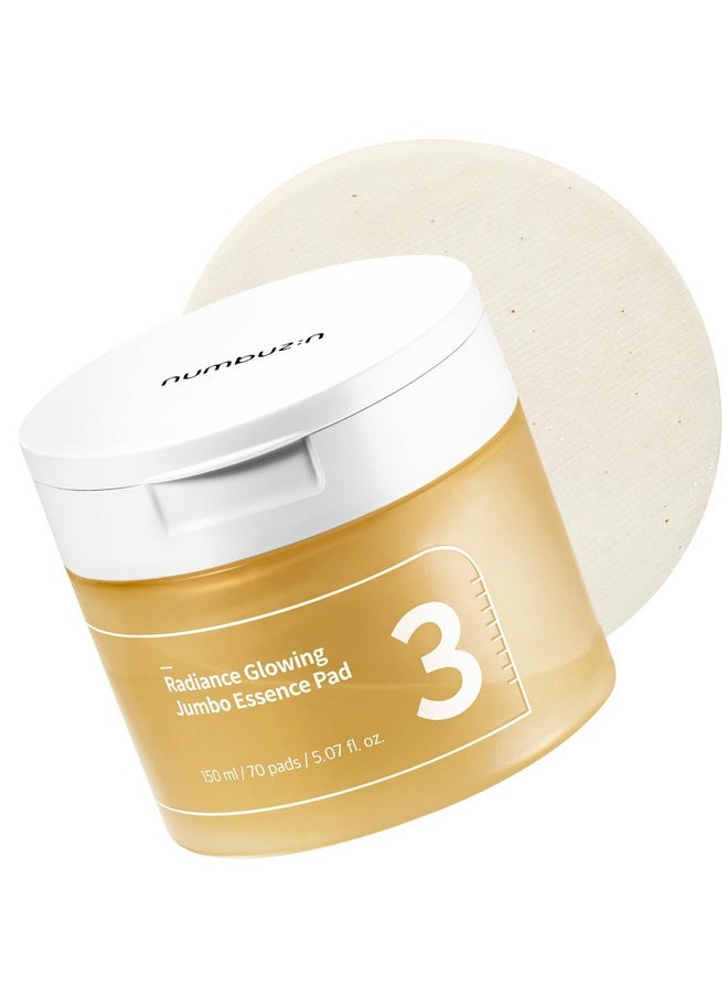 numbuzin No.3 Radiance Glowing Jumbo Essence Pad | Clear Glass Skin, Skin Radiance, Texture Care | Biodegradable Vegan Pads, Fermented Ingredients, Niacinamide | Korean Skin Care | 70 pads/5.07 Fl Oz