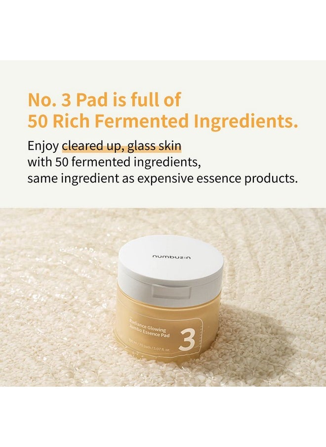 numbuzin No.3 Radiance Glowing Jumbo Essence Pad | Clear Glass Skin, Skin Radiance, Texture Care | Biodegradable Vegan Pads, Fermented Ingredients, Niacinamide | Korean Skin Care | 70 pads/5.07 Fl Oz