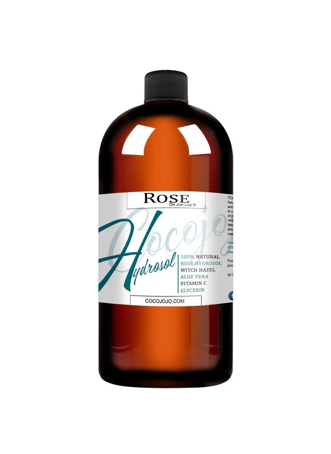 Dr Joe Lab Rose Water Hydrosol, Glycerin, Aloe Vera, Vitamin C & Witch Hazel Mix - Natural, Vegan, Non GMO, Floral, Face, Hair- 32 oz - Hydrating, Cleansing, Toning - Packaging May Vary