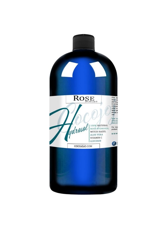 Dr Joe Lab Rose Water Hydrosol, Glycerin, Aloe Vera, Vitamin C & Witch Hazel Mix - Natural, Vegan, Non GMO, Floral, Face, Hair- 32 oz - Hydrating, Cleansing, Toning - Packaging May Vary