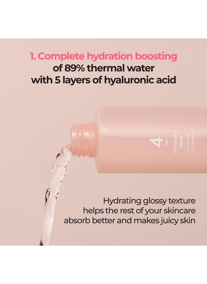 numbuzin No.4 Hydrating Glow Mineral Toner | Thermal Water, Hyaluronic Acid, Niacniamide | Deep Hydration, Glowy Skin, Makeup Booster, Gentle Exfoliation, Soothing | 6.76 Fl Oz