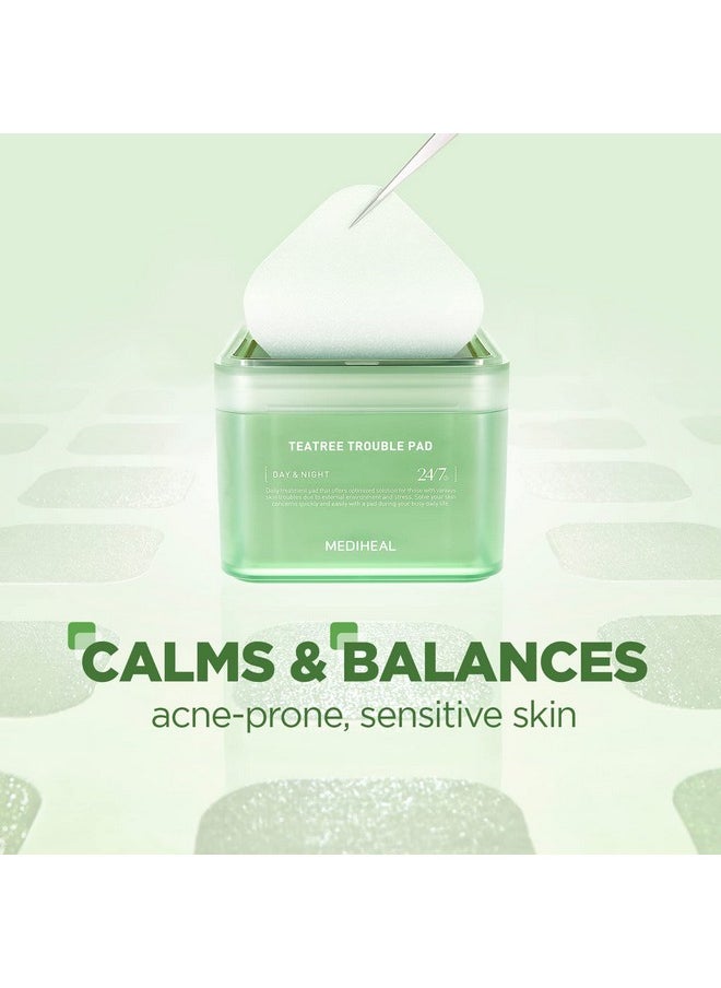MEDIHEAL Teatree Trouble Facial Toner Pads with Tea Tree & Lactobacillus - Soothing Cotton Pads for Sensitive & Acne Prone Skin - Vegan Face Gauze, 100 Pads