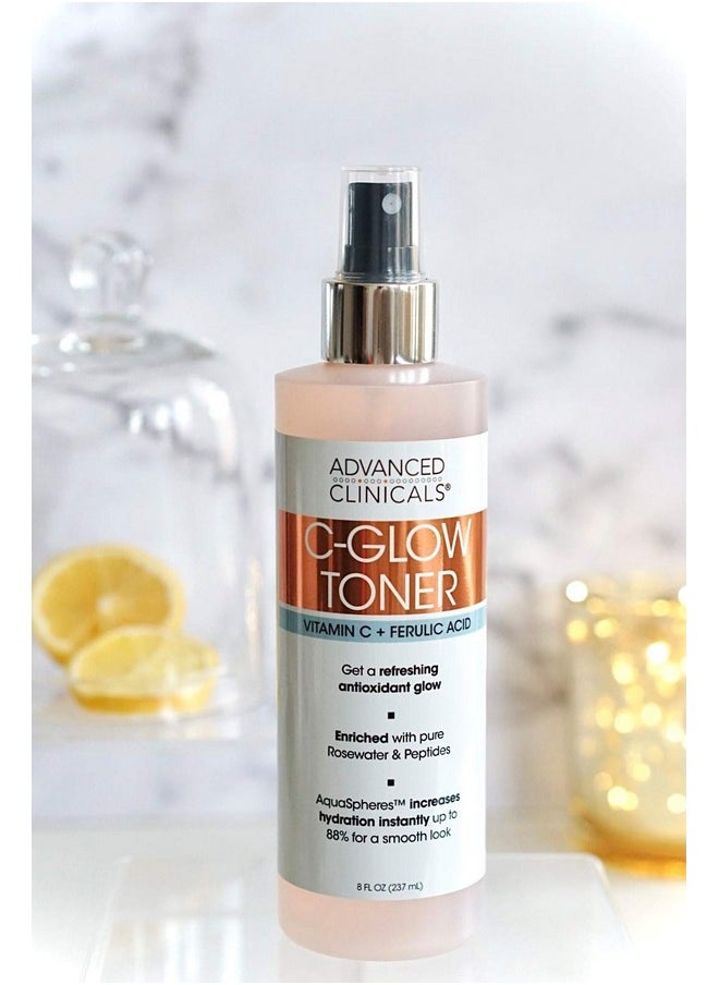 Advanced Clinicals Vitamin C Glow Facial Mist Toner for Face W/Rosewater, Ferulic Acid, & Peptides. Vitamin C Antioxidant Moisturizer Face Mist Provides Instant Skin Hydration, Non-Greasy, 8 Fl Oz