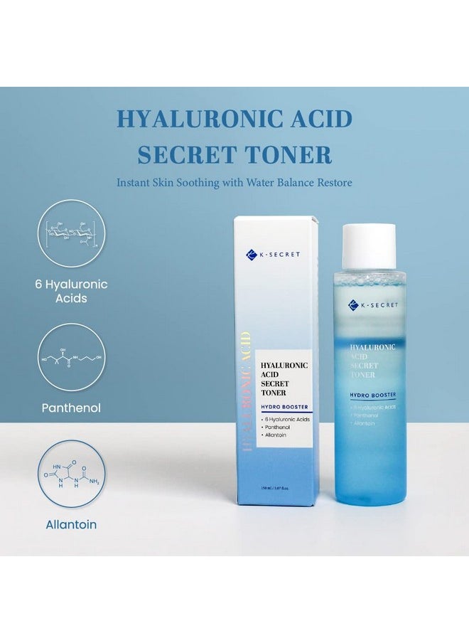 KSECRET Hyaluronic Acid Toner, 5.07fl.oz / 150ml | Korean Skincare | Alcohol Free Hydrating Toner for All Skin Types with 6 Types hyaluronic Acid, panthenol & Allantoin
