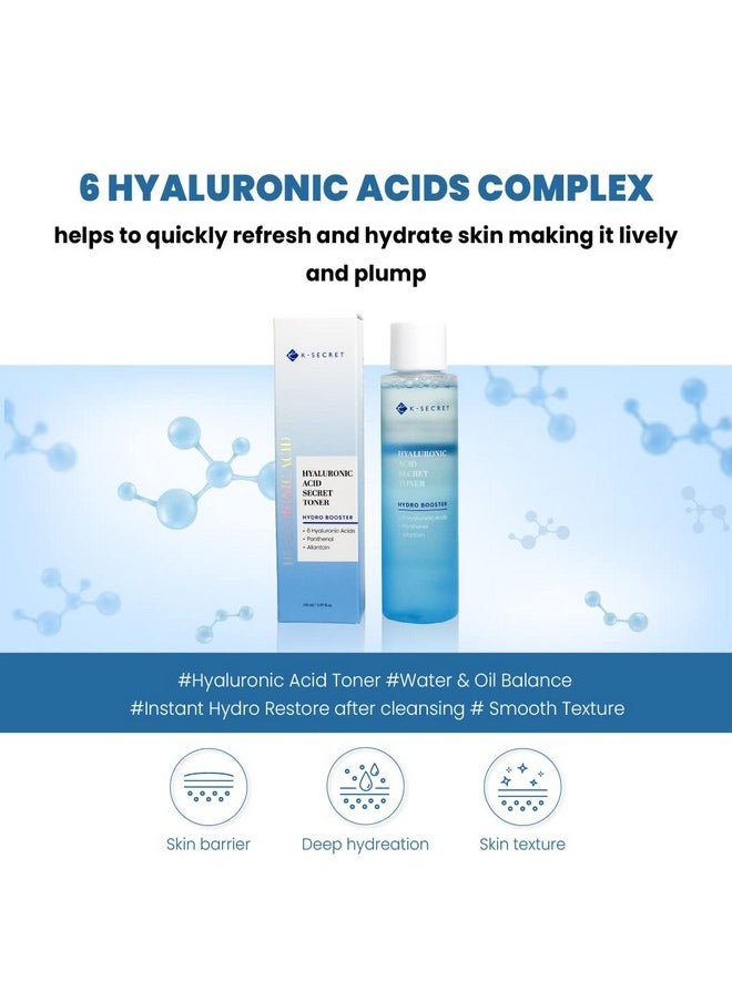 KSECRET Hyaluronic Acid Toner, 5.07fl.oz / 150ml | Korean Skincare | Alcohol Free Hydrating Toner for All Skin Types with 6 Types hyaluronic Acid, panthenol & Allantoin