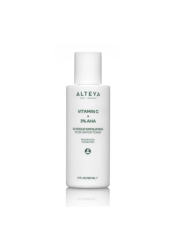 Alteya Organics Glycolic Exfoliating Rose Water Toner (Vitamin C Plus 3% AHA) - 4 Fl Oz/120mL