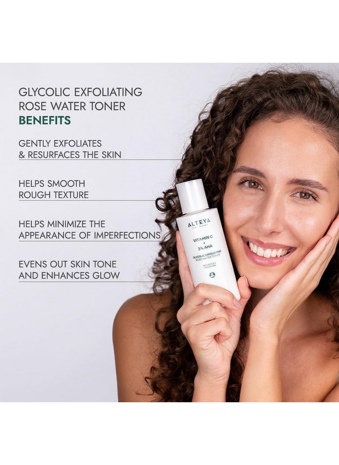 Alteya Organics Glycolic Exfoliating Rose Water Toner (Vitamin C Plus 3% AHA) - 4 Fl Oz/120mL