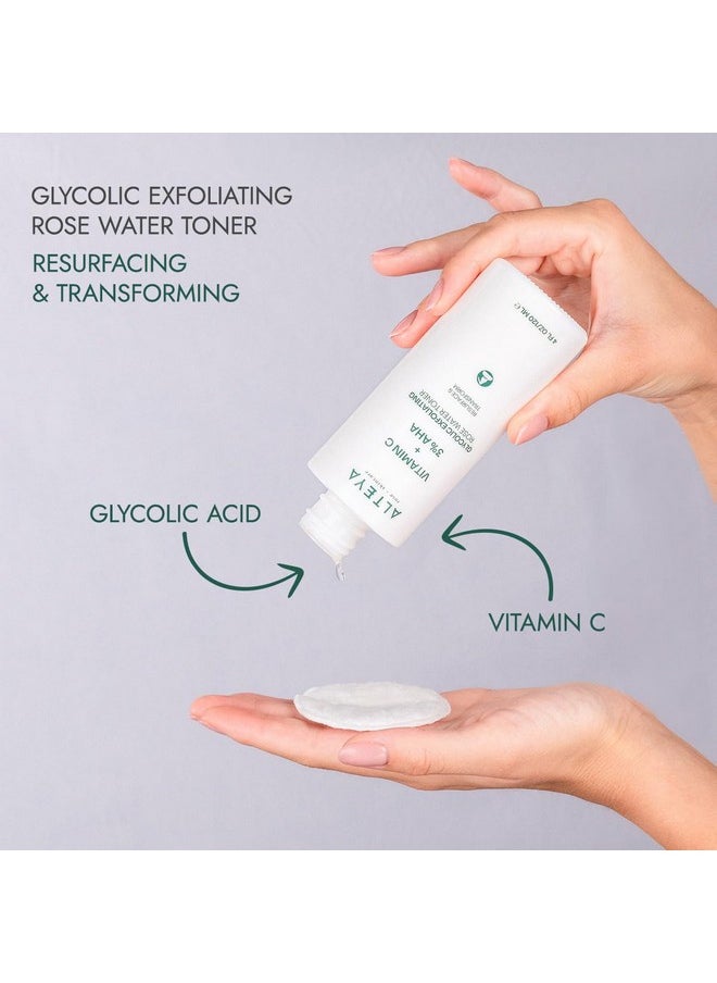 Alteya Organics Glycolic Exfoliating Rose Water Toner (Vitamin C Plus 3% AHA) - 4 Fl Oz/120mL