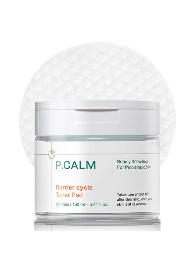 P.CALM Barrier Cycle Toner Pad 60 Pads | Korean Skincare Daily Toner Pads for Calming Hydrating Soothing Sebum Care for Sensitive Skin | Vegan Cruelty-Free Fragrance-Free Zit Zap