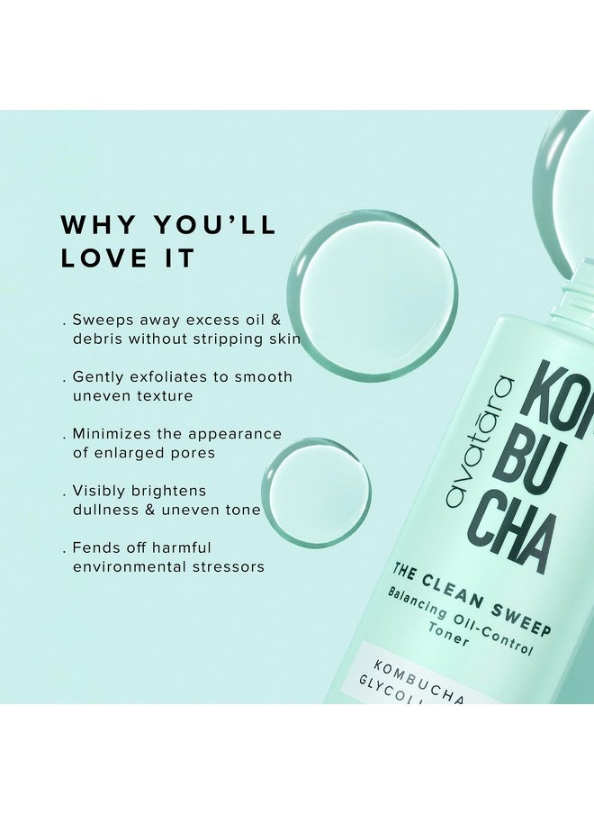 Avatara - Kombucha The Clean Sweep Face Toner, Glycolic Acid Toner for Face, Face Exfoliator with Witch Hazel and Bakuchiol, Calming Pore Minimizer for Face, Hydrating Skincare for Teens, 4.05 fl. Oz