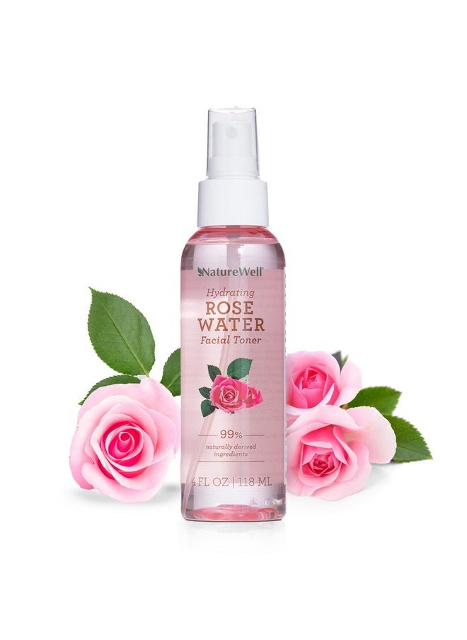 NATURE WELL Rose Water Hydrating Facial Toner Mist for Dewy & Radiant Skin, 100% Vegan, Refreshing, Conditioning, Soothing, Redness Reducing, Perfect for Travel, 4 Fl Oz