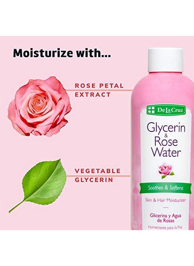 De La Cruz Rose Water and Glycerin for Face - Rosewater Facial Toner and Moisturizer for Skin and Hair 8 fl oz. (236 mL) - 1 Bottle