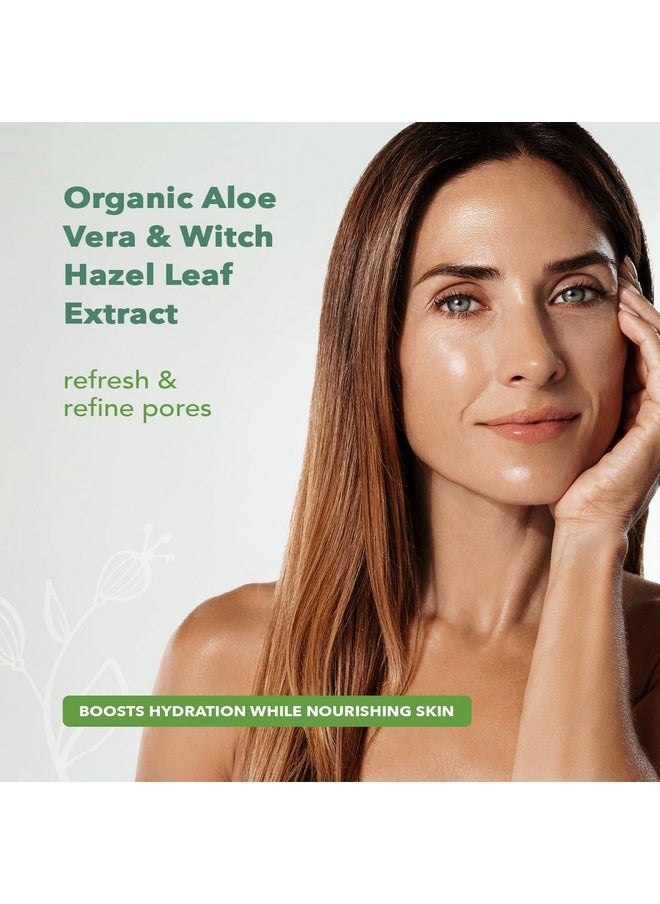 Nourish Organic Face Toner Spray - Alcohol-Free Formula with Witch Hazel, Aloe Vera & Moroccan Rose Flower Extract, 3 Oz + Washable Cotton Round